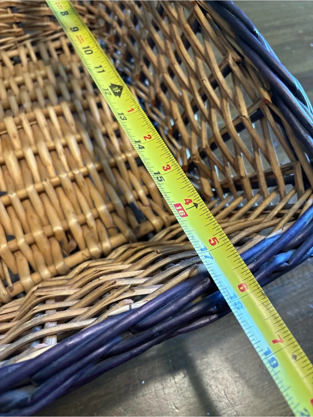 Vintage Two Tone Woven Harvest Gathering Basket Blue Farm Cottage Large Wicker